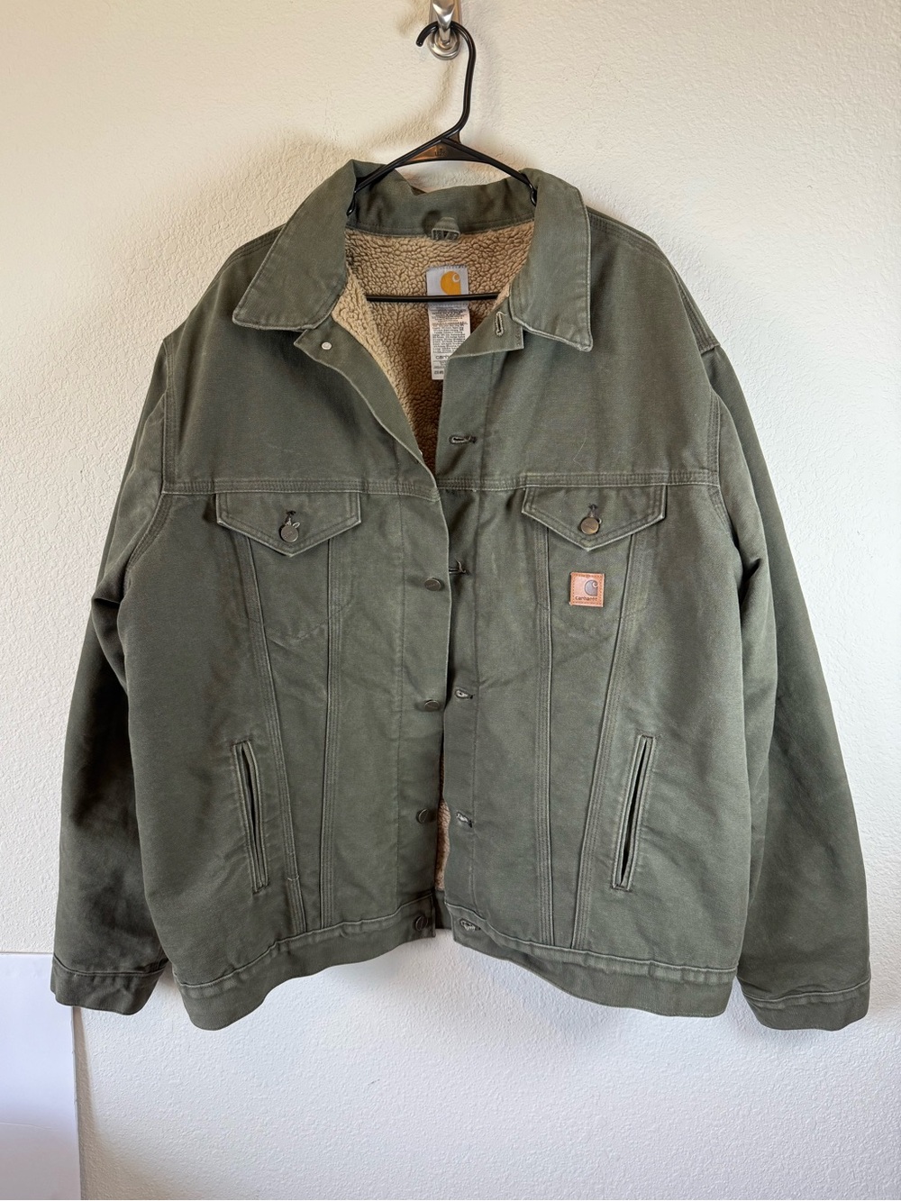 Carhartt J233 Sherpa Lined Trucker Jacket Army Green 2XL Tall Work Coat